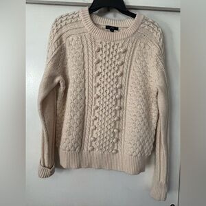 J. Crew Women's Beige Textured Knit Sweater Pink Accent Poms Lambswool M